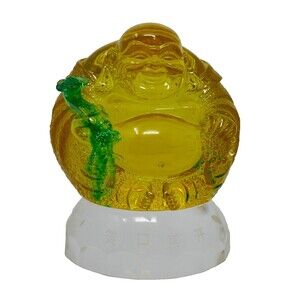 Laughing Buddha Crystal Glass FengShui Statue Ornament